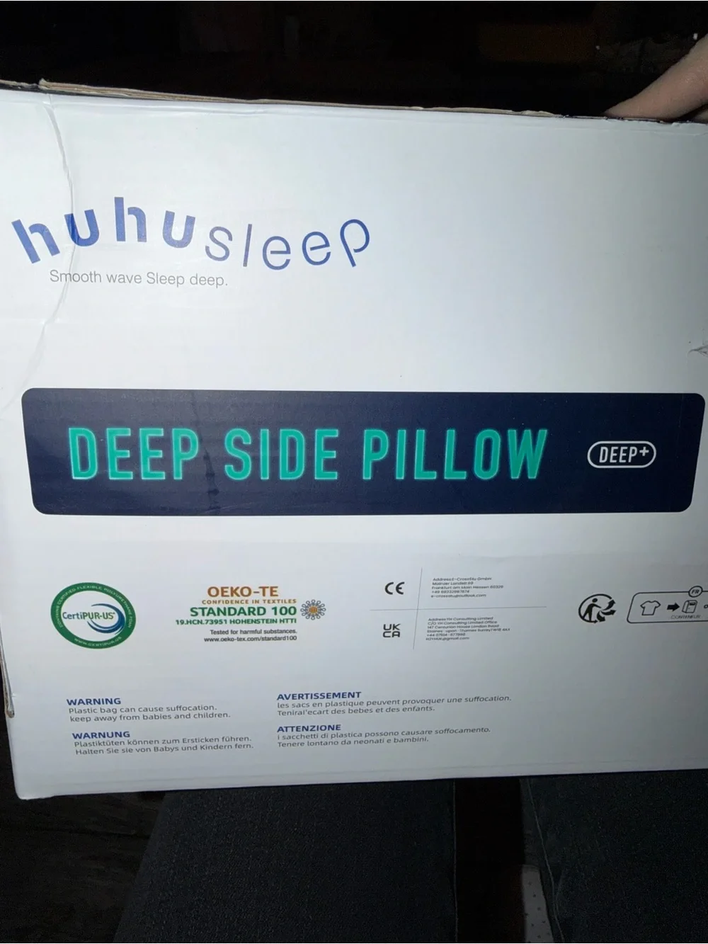 NIB Huhu Sleep Cube Pillow For Side Sleeper With Firm Layer, Cooling Memory Foam